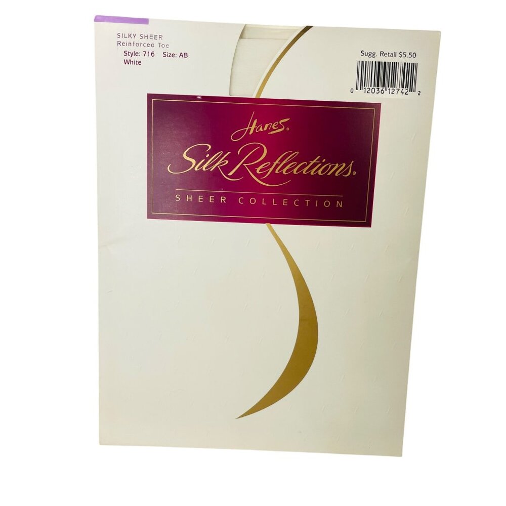 Hanes Silk Reflections Sheer Reinforced Toe AB White Hosiery Luxurious Touch